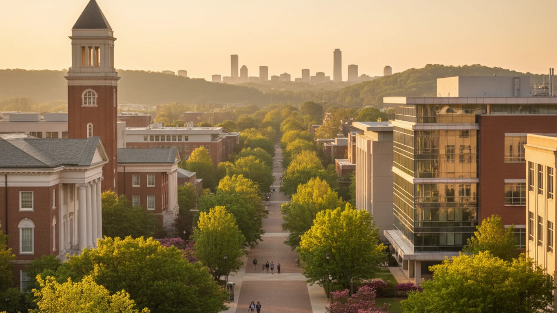 Georgia Tech campus with Southern architecture and cybersecurity technology elements