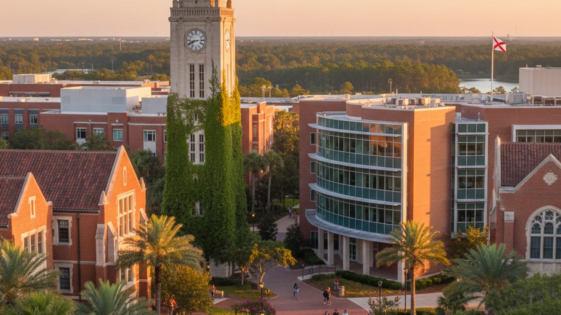 Florida university campus with tropical landscaping and modern data science facilities