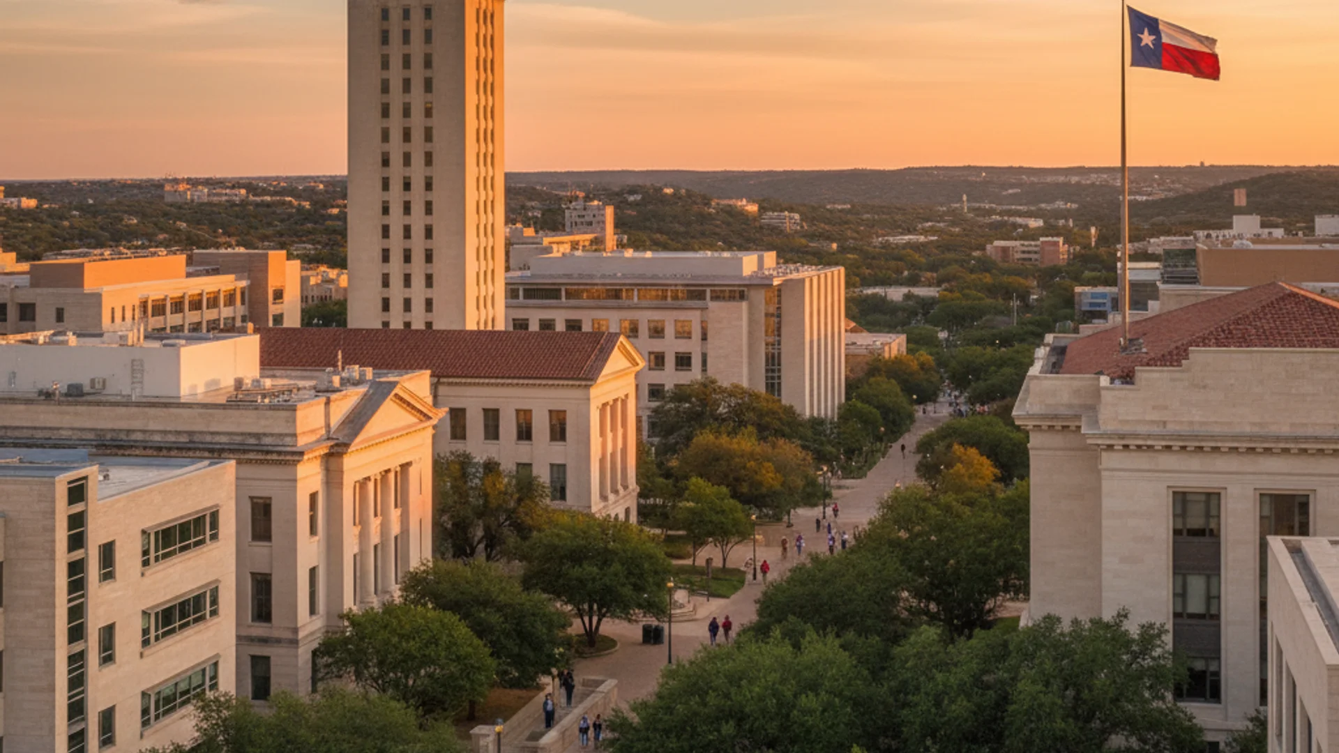Texas university campus with modern game development lab and students working on computers