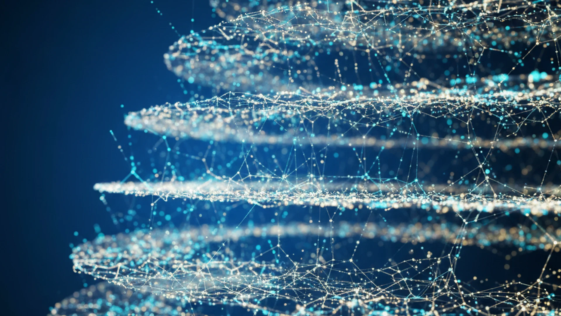 Abstract visualization of neural network mathematics with interconnected nodes, gradient flows, and mathematical equations