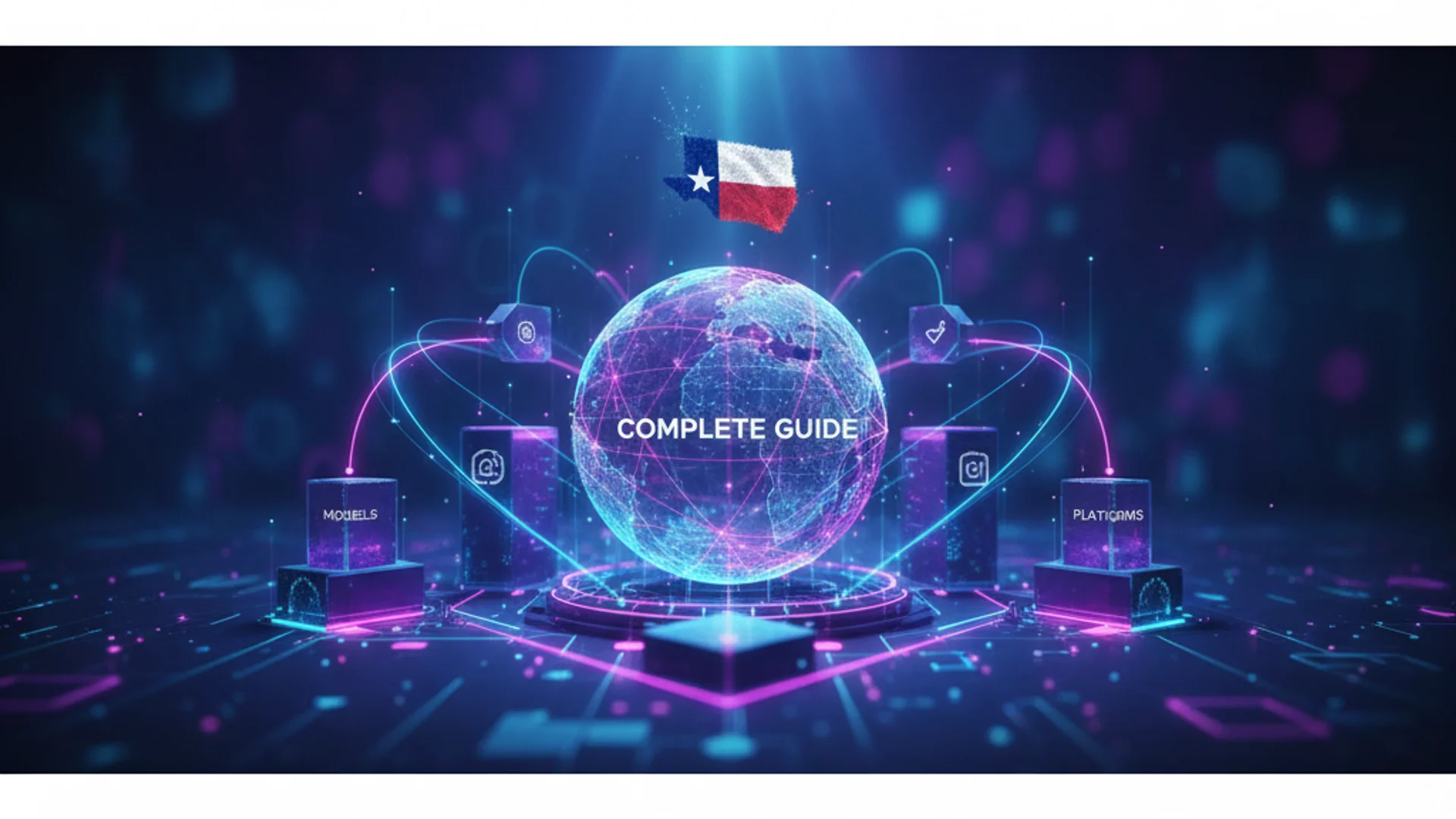 Abstract visualization of interconnected open source AI ecosystem with neural networks and collaborative development patterns